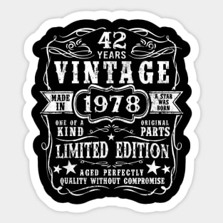 42th Birthday Gift -Vintage 1978 Classic Men Women 42 Years Sticker